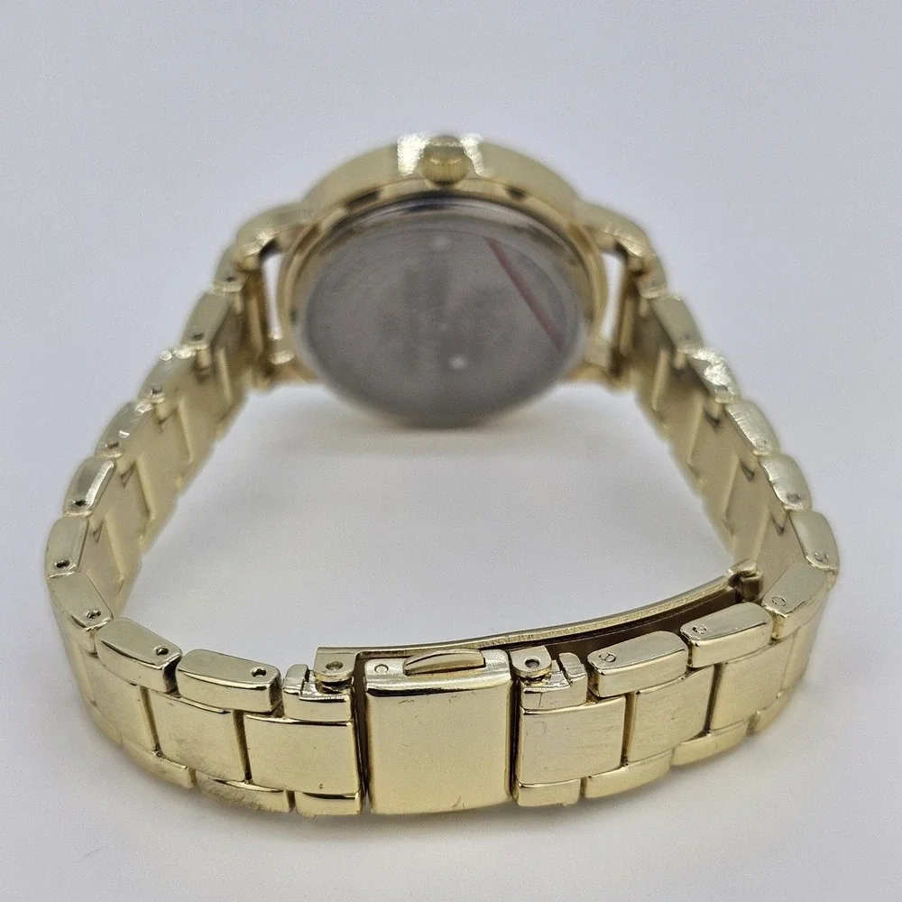 32MM Women's Watch Gold Dial Crystal Bezel Gold Bracelet Band New Battery‎